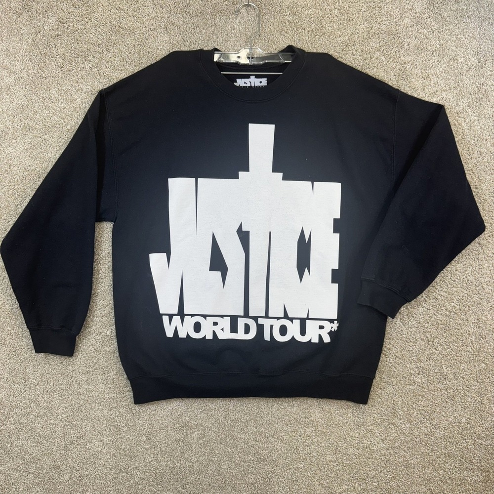 Justin Bieber Justice World Tour Sweatshirt Mens XL Black Graphic Pullover Merch